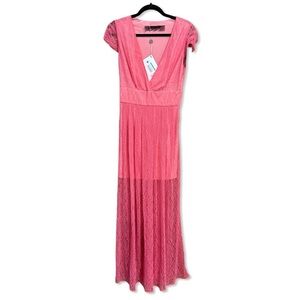 Patrizia Pepe pink lace gown Maxi Dress sheer wedding party New 42 8